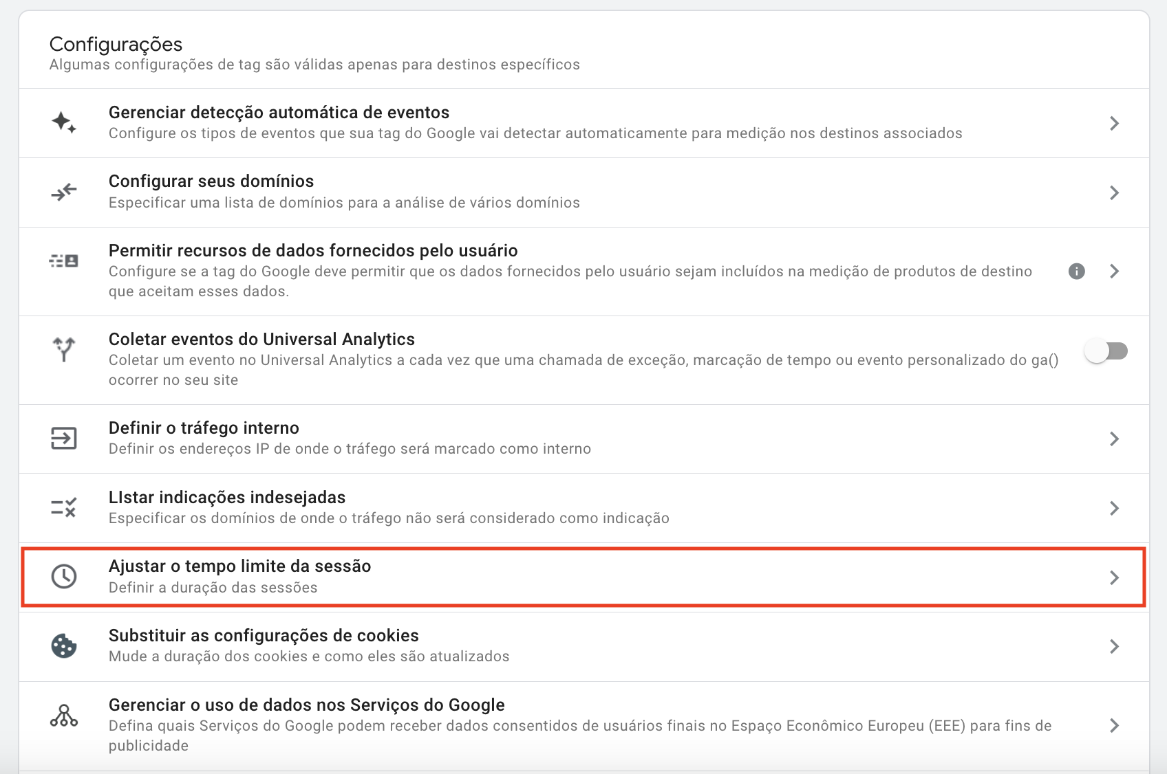 ajustar tempo limite sessão ga4 do GA4