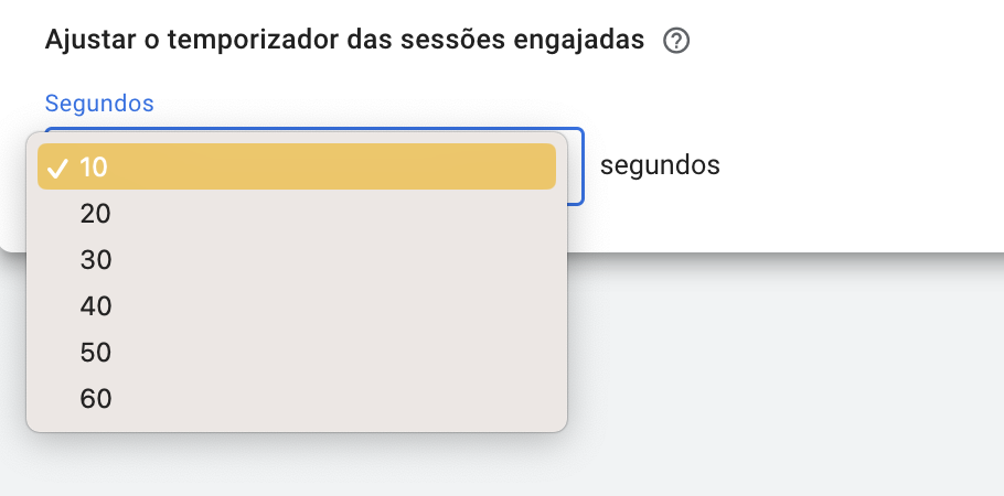 Ajuste do tempo da sessão engajada no GA4