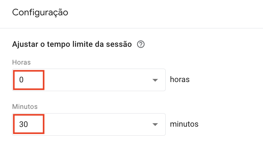 Configuração de horas e minutos do tempo limite de sessão